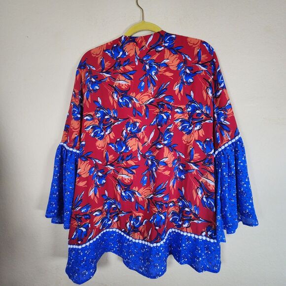 Pioneer Woman Open Cardigan blue red Kimono patriotic Flounce Sleeve S/M NWT - Picture 10 of 10